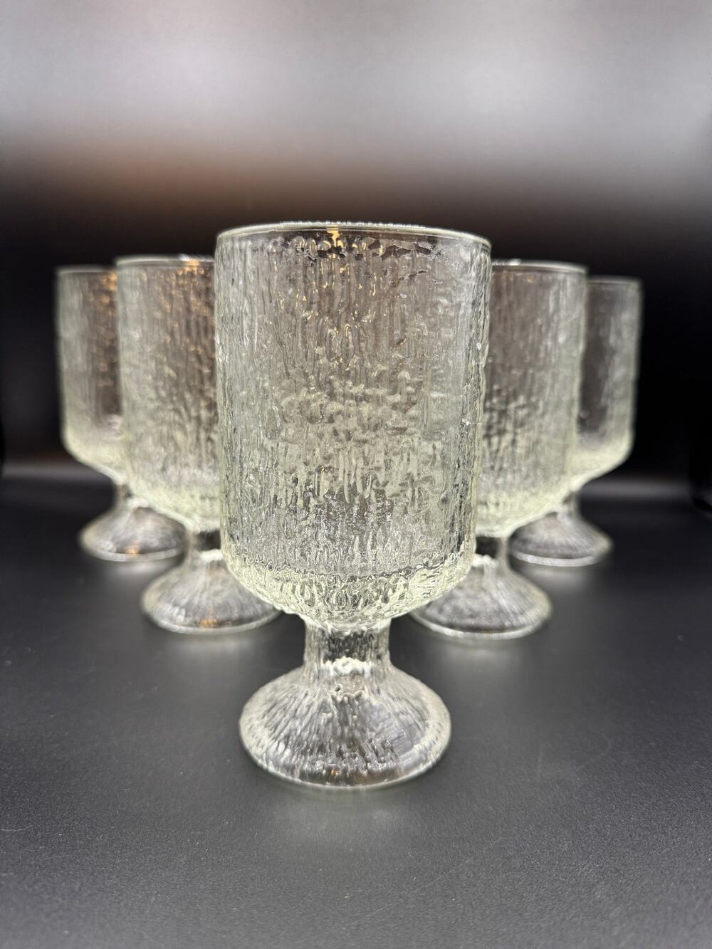 VTG Bark-Textured Indiana Clear Glass Goblets, Set of 6